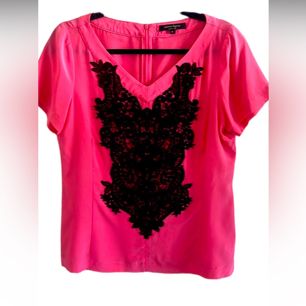 Nanette Lepore pink silk embroidered blouse NWOT